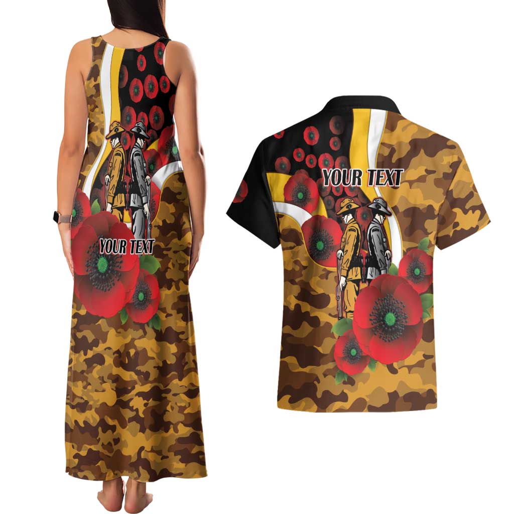 Hawthorn Hawks ANZAC Personalised Couples Matching Tank Maxi Dress and Hawaiian Shirt Lest We Forget Poppy Camo