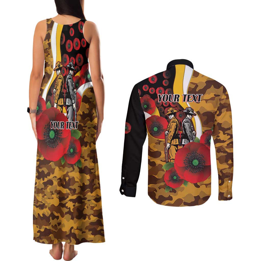 Hawthorn Hawks ANZAC Personalised Couples Matching Tank Maxi Dress and Long Sleeve Button Shirt Lest We Forget Poppy Camo