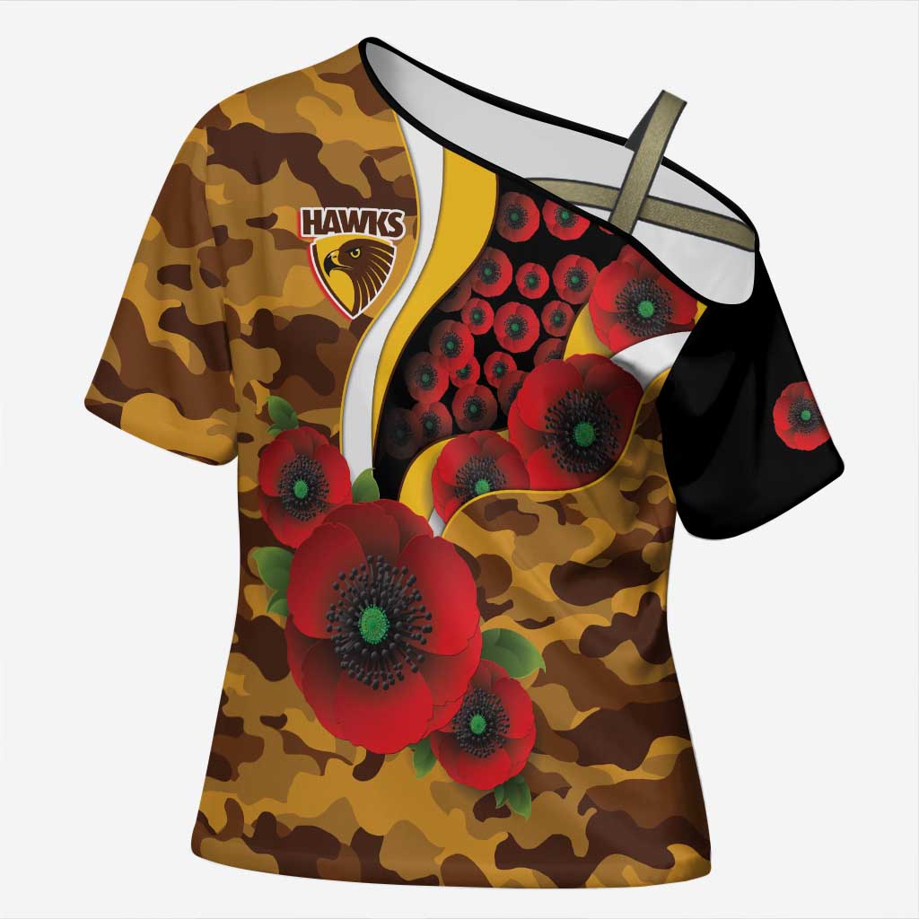 Hawthorn Hawks ANZAC Personalised Cross Shoulder Shirt Lest We Forget Poppy Camo