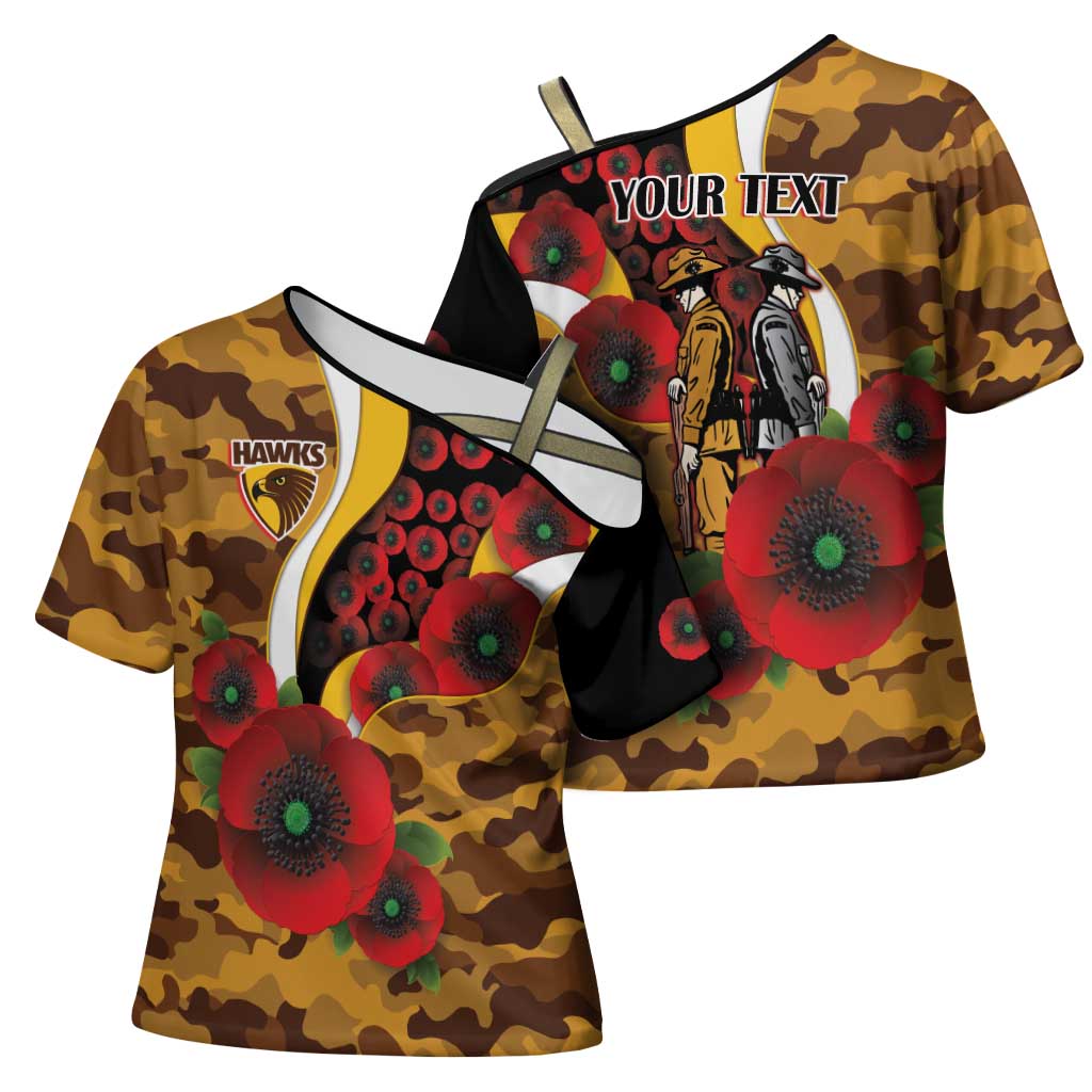 Hawthorn Hawks ANZAC Personalised Cross Shoulder Shirt Lest We Forget Poppy Camo