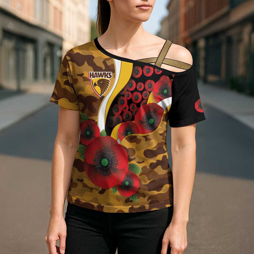 Hawthorn Hawks ANZAC Personalised Cross Shoulder Shirt Lest We Forget Poppy Camo