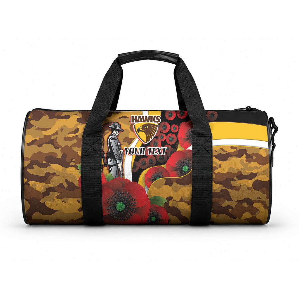 Hawthorn Hawks ANZAC Personalised Duffle Bag Lest We Forget Poppy Camo