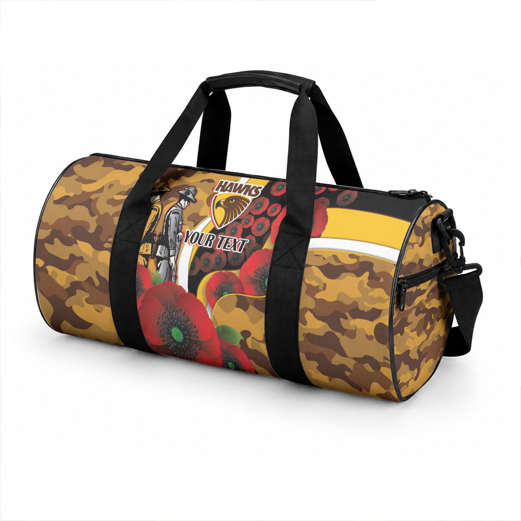 Hawthorn Hawks ANZAC Personalised Duffle Bag Lest We Forget Poppy Camo