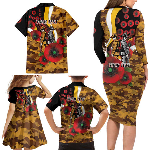 Hawthorn Hawks ANZAC Personalised Family Matching Long Sleeve Bodycon Dress and Hawaiian Shirt Lest We Forget Poppy Camo