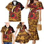 Hawthorn Hawks ANZAC Personalised Family Matching Mermaid Dress and Hawaiian Shirt Lest We Forget Poppy Camo