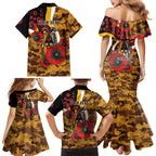 Hawthorn Hawks ANZAC Personalised Family Matching Mermaid Dress and Hawaiian Shirt Lest We Forget Poppy Camo