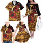Hawthorn Hawks ANZAC Personalised Family Matching Off The Shoulder Long Sleeve Dress and Hawaiian Shirt Lest We Forget Poppy Camo
