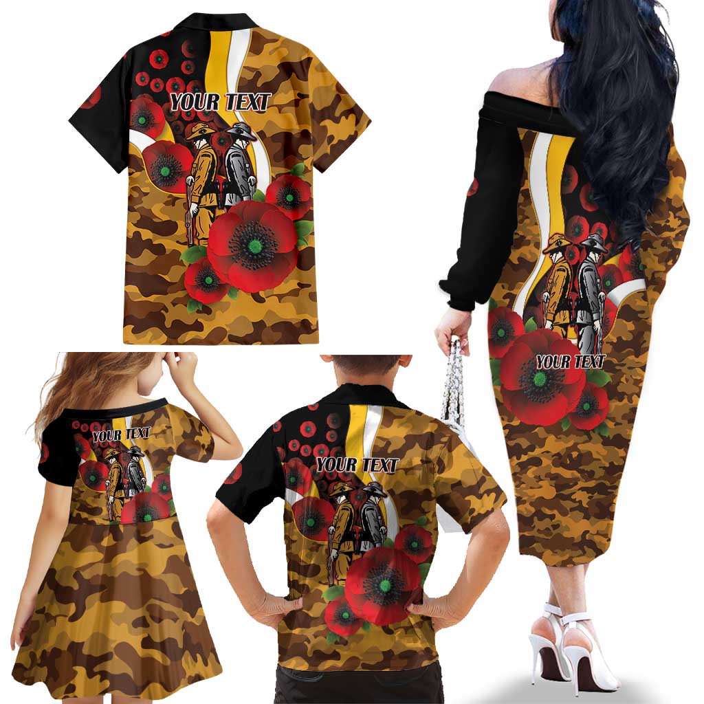 Hawthorn Hawks ANZAC Personalised Family Matching Off The Shoulder Long Sleeve Dress and Hawaiian Shirt Lest We Forget Poppy Camo