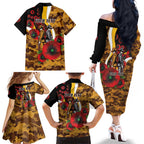 Hawthorn Hawks ANZAC Personalised Family Matching Off The Shoulder Long Sleeve Dress and Hawaiian Shirt Lest We Forget Poppy Camo