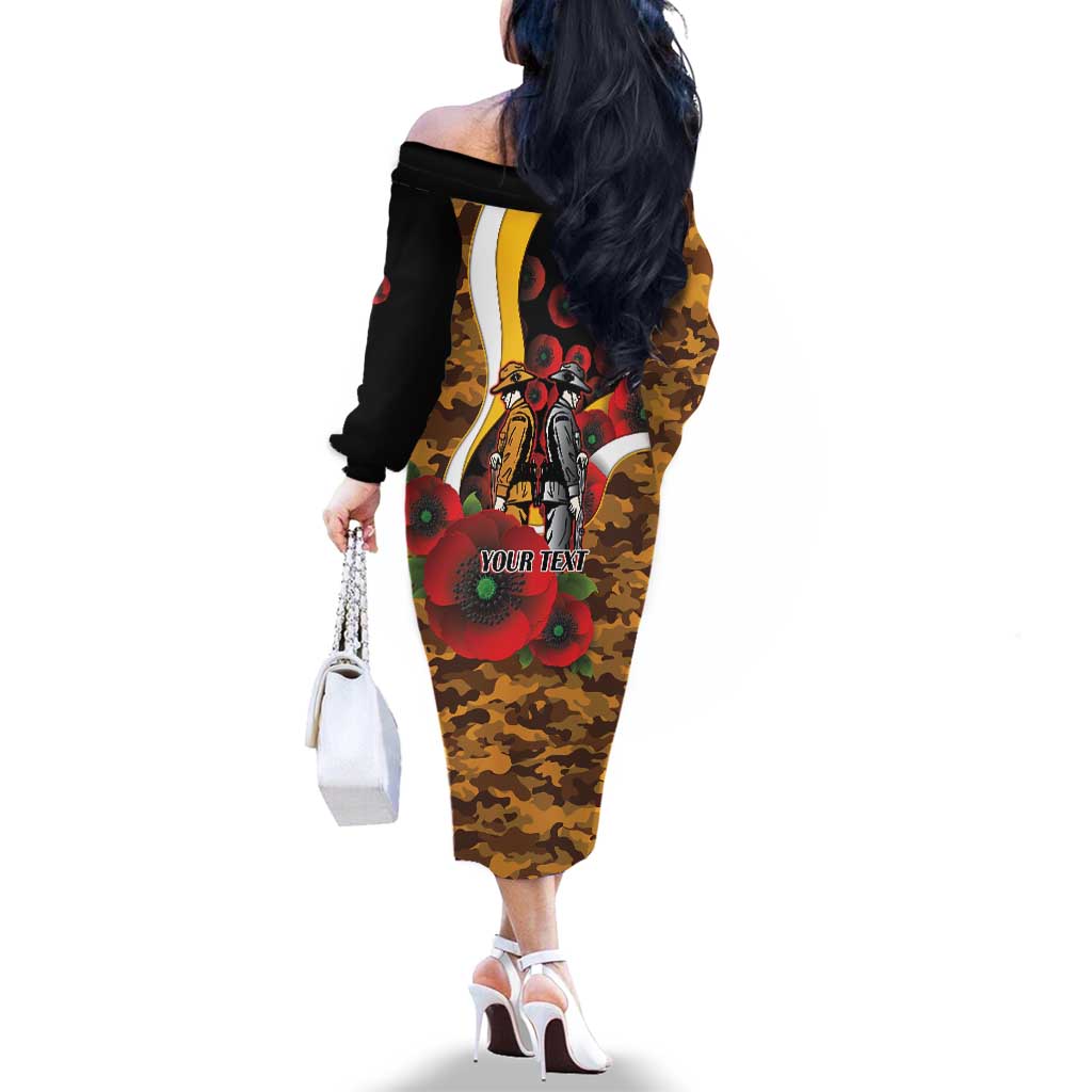 Hawthorn Hawks ANZAC Personalised Family Matching Off The Shoulder Long Sleeve Dress and Hawaiian Shirt Lest We Forget Poppy Camo