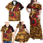 Hawthorn Hawks ANZAC Personalised Family Matching Off Shoulder Maxi Dress and Hawaiian Shirt Lest We Forget Poppy Camo