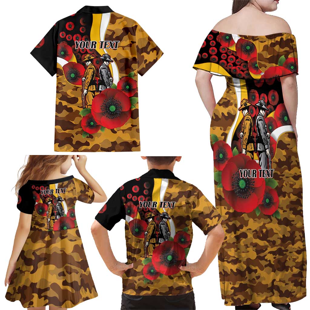 Hawthorn Hawks ANZAC Personalised Family Matching Off Shoulder Maxi Dress and Hawaiian Shirt Lest We Forget Poppy Camo