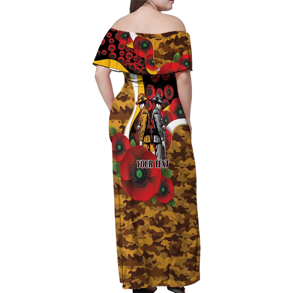 Hawthorn Hawks ANZAC Personalised Family Matching Off Shoulder Maxi Dress and Hawaiian Shirt Lest We Forget Poppy Camo