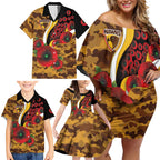 Hawthorn Hawks ANZAC Personalised Family Matching Off Shoulder Short Dress and Hawaiian Shirt Lest We Forget Poppy Camo