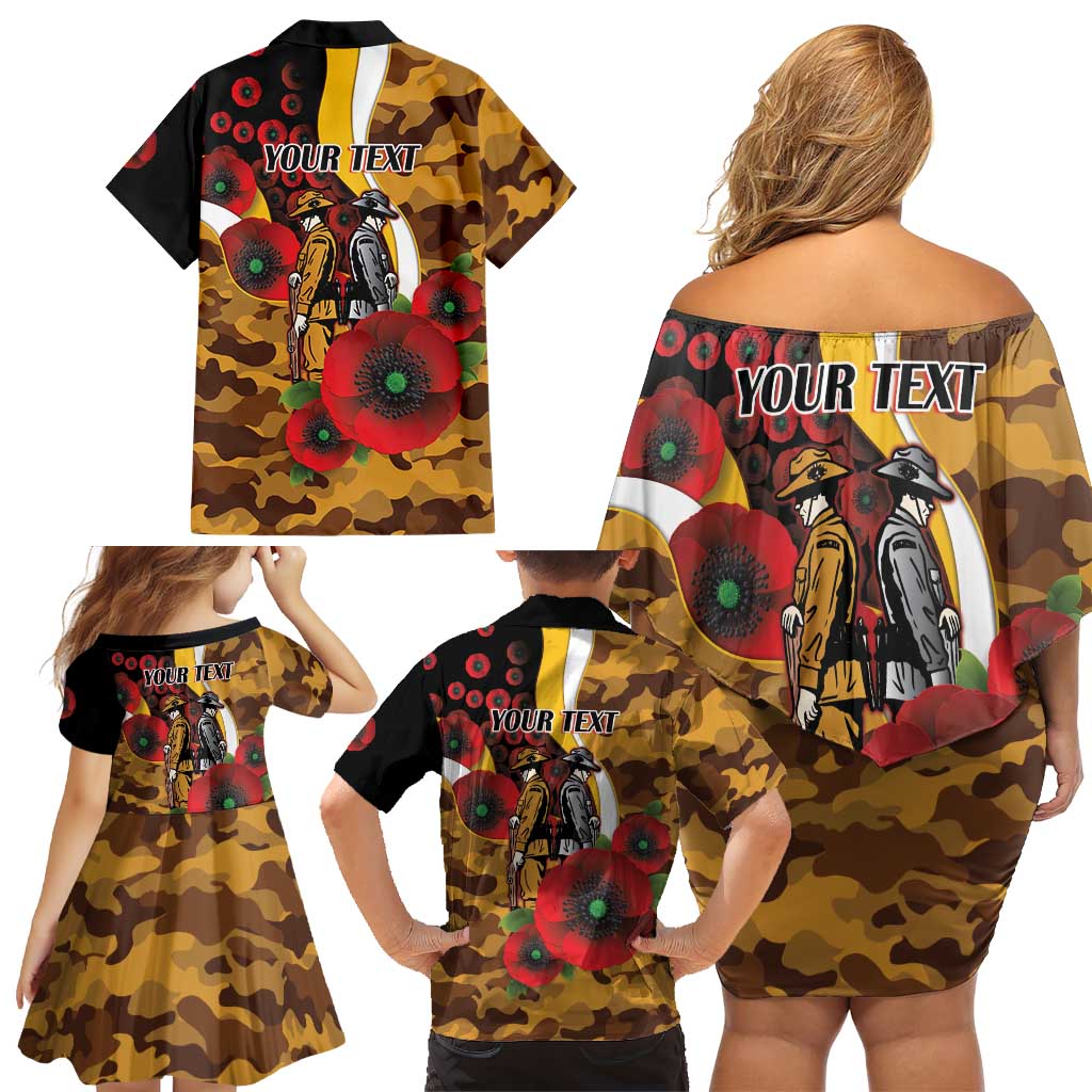 Hawthorn Hawks ANZAC Personalised Family Matching Off Shoulder Short Dress and Hawaiian Shirt Lest We Forget Poppy Camo