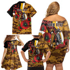 Hawthorn Hawks ANZAC Personalised Family Matching Off Shoulder Short Dress and Hawaiian Shirt Lest We Forget Poppy Camo