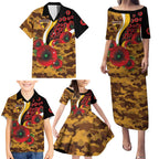 Hawthorn Hawks ANZAC Personalised Family Matching Puletasi and Hawaiian Shirt Lest We Forget Poppy Camo