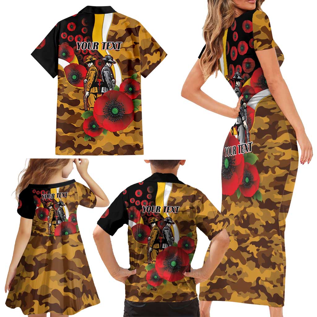 Hawthorn Hawks ANZAC Personalised Family Matching Short Sleeve Bodycon Dress and Hawaiian Shirt Lest We Forget Poppy Camo
