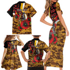 Hawthorn Hawks ANZAC Personalised Family Matching Short Sleeve Bodycon Dress and Hawaiian Shirt Lest We Forget Poppy Camo