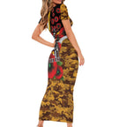 Hawthorn Hawks ANZAC Personalised Family Matching Short Sleeve Bodycon Dress and Hawaiian Shirt Lest We Forget Poppy Camo