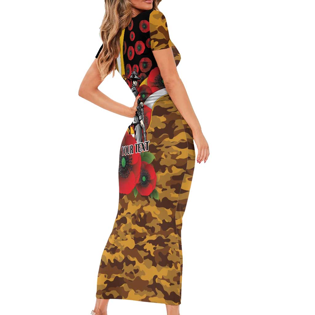 Hawthorn Hawks ANZAC Personalised Family Matching Short Sleeve Bodycon Dress and Hawaiian Shirt Lest We Forget Poppy Camo