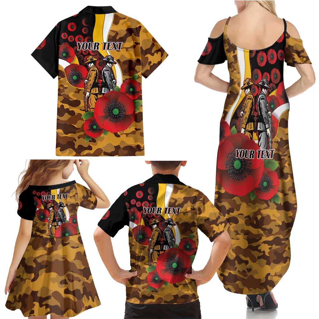 Hawthorn Hawks ANZAC Personalised Family Matching Summer Maxi Dress and Hawaiian Shirt Lest We Forget Poppy Camo