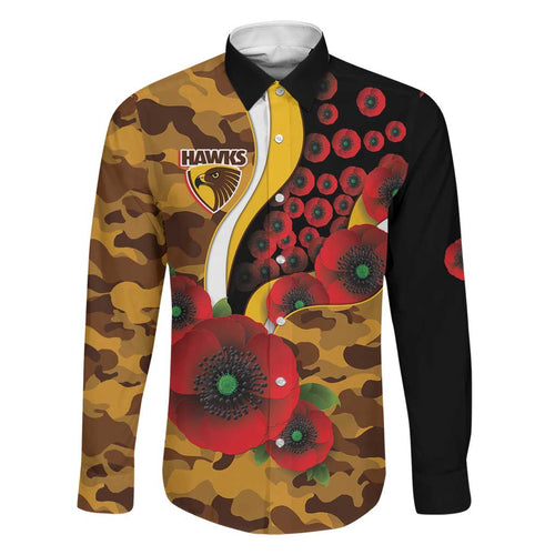 Hawthorn Hawks ANZAC Personalised Family Matching Summer Maxi Dress and Hawaiian Shirt Lest We Forget Poppy Camo