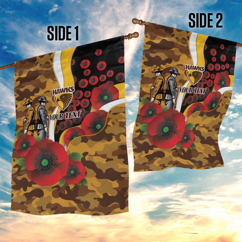 Hawthorn Hawks ANZAC Personalised Garden Flag Lest We Forget Poppy Camo