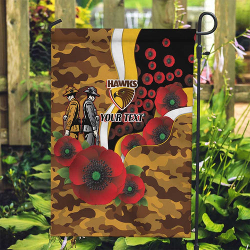 Hawthorn Hawks ANZAC Personalised Garden Flag Lest We Forget Poppy Camo
