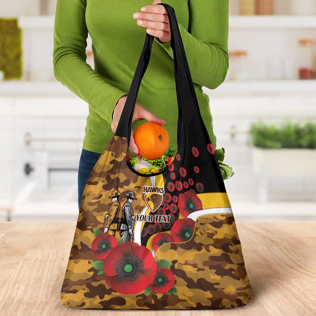 Hawthorn Hawks ANZAC Personalised Grocery Bag Lest We Forget Poppy Camo