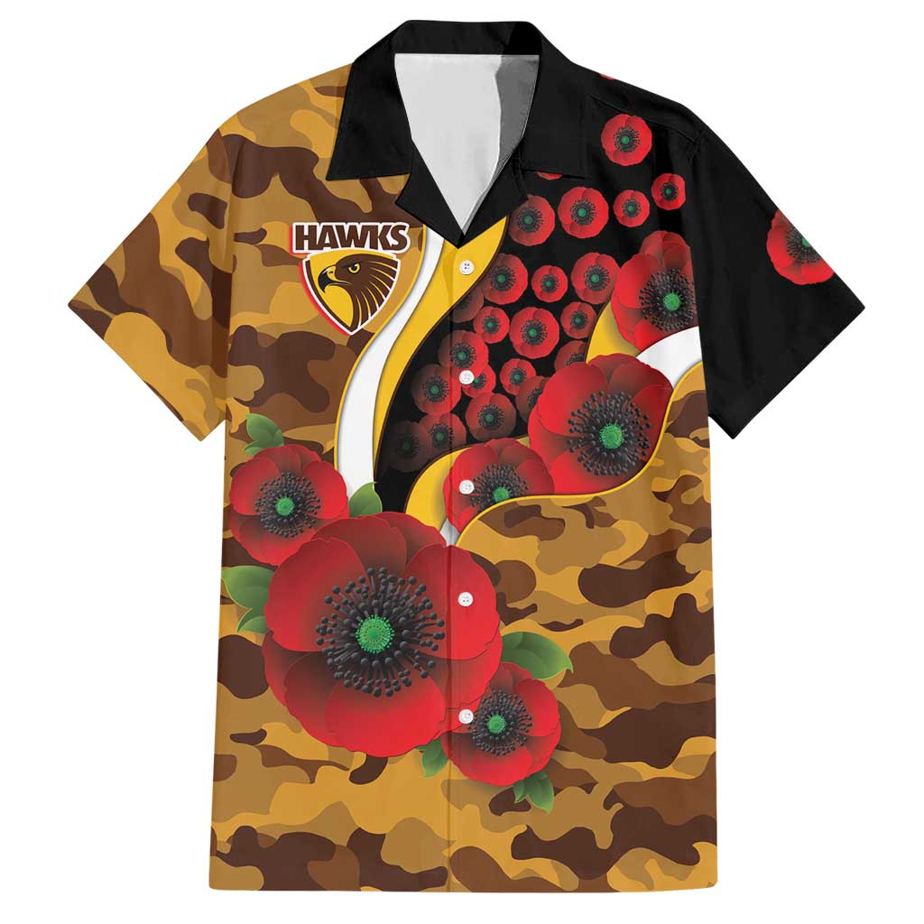 Hawthorn Hawks ANZAC Personalised Hawaiian Shirt Lest We Forget Poppy Camo
