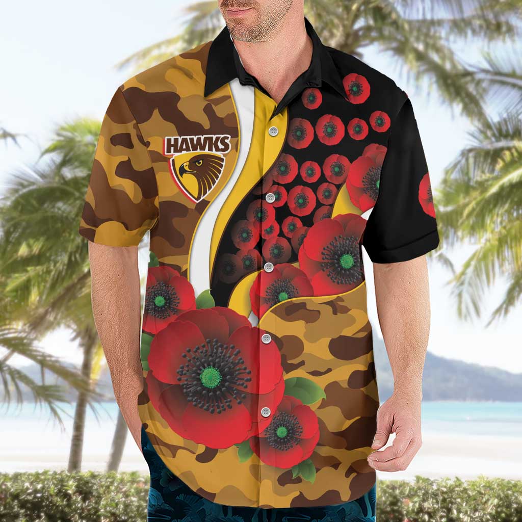 Hawthorn Hawks ANZAC Personalised Hawaiian Shirt Lest We Forget Poppy Camo
