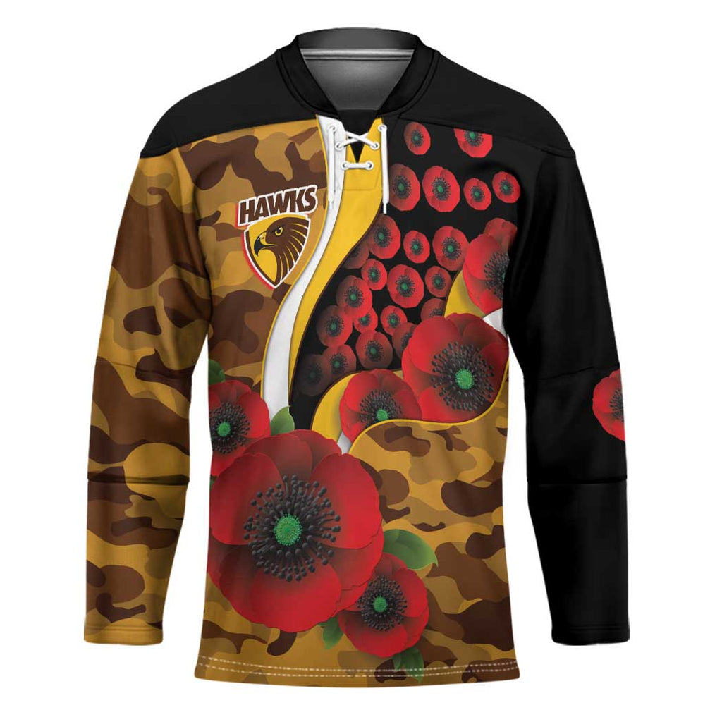 Hawthorn Hawks ANZAC Personalised Hockey Jersey Lest We Forget Poppy Camo