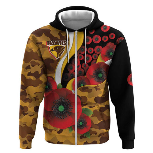 Hawthorn Hawks ANZAC Personalised Hoodie Lest We Forget Poppy Camo