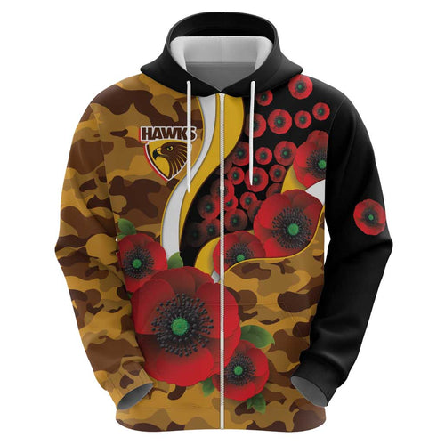 Hawthorn Hawks ANZAC Personalised Hoodie Lest We Forget Poppy Camo