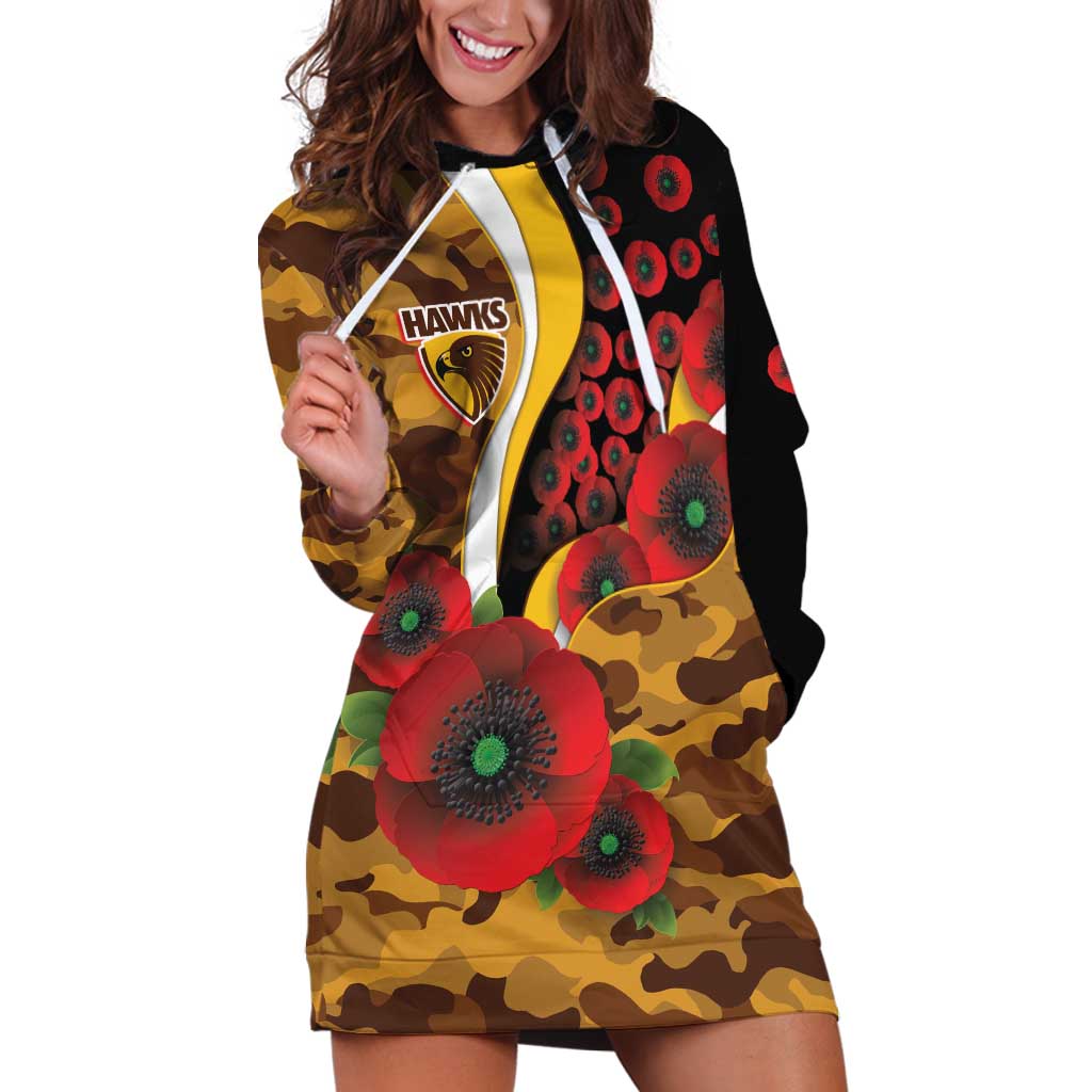 Hawthorn Hawks ANZAC Personalised Hoodie Dress Lest We Forget Poppy Camo