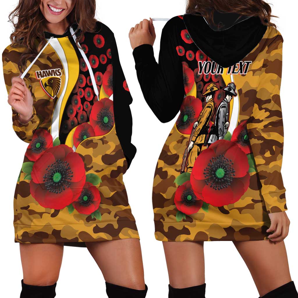 Hawthorn Hawks ANZAC Personalised Hoodie Dress Lest We Forget Poppy Camo