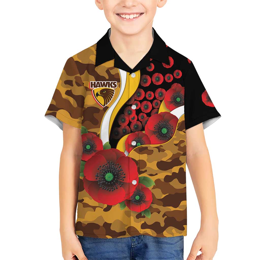 Hawthorn Hawks ANZAC Personalised Kid Hawaiian Shirt Lest We Forget Poppy Camo