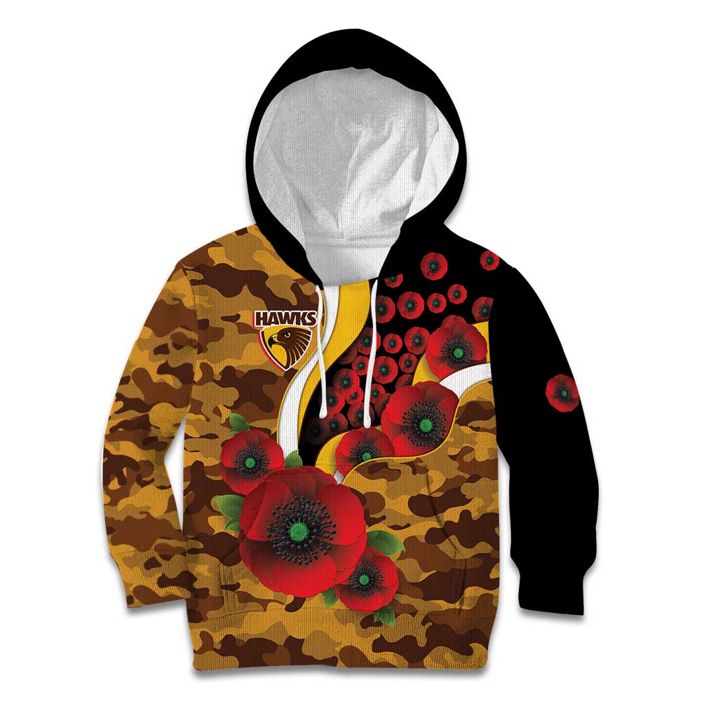 Hawthorn Hawks ANZAC Personalised Kid Hoodie Lest We Forget Poppy Camo