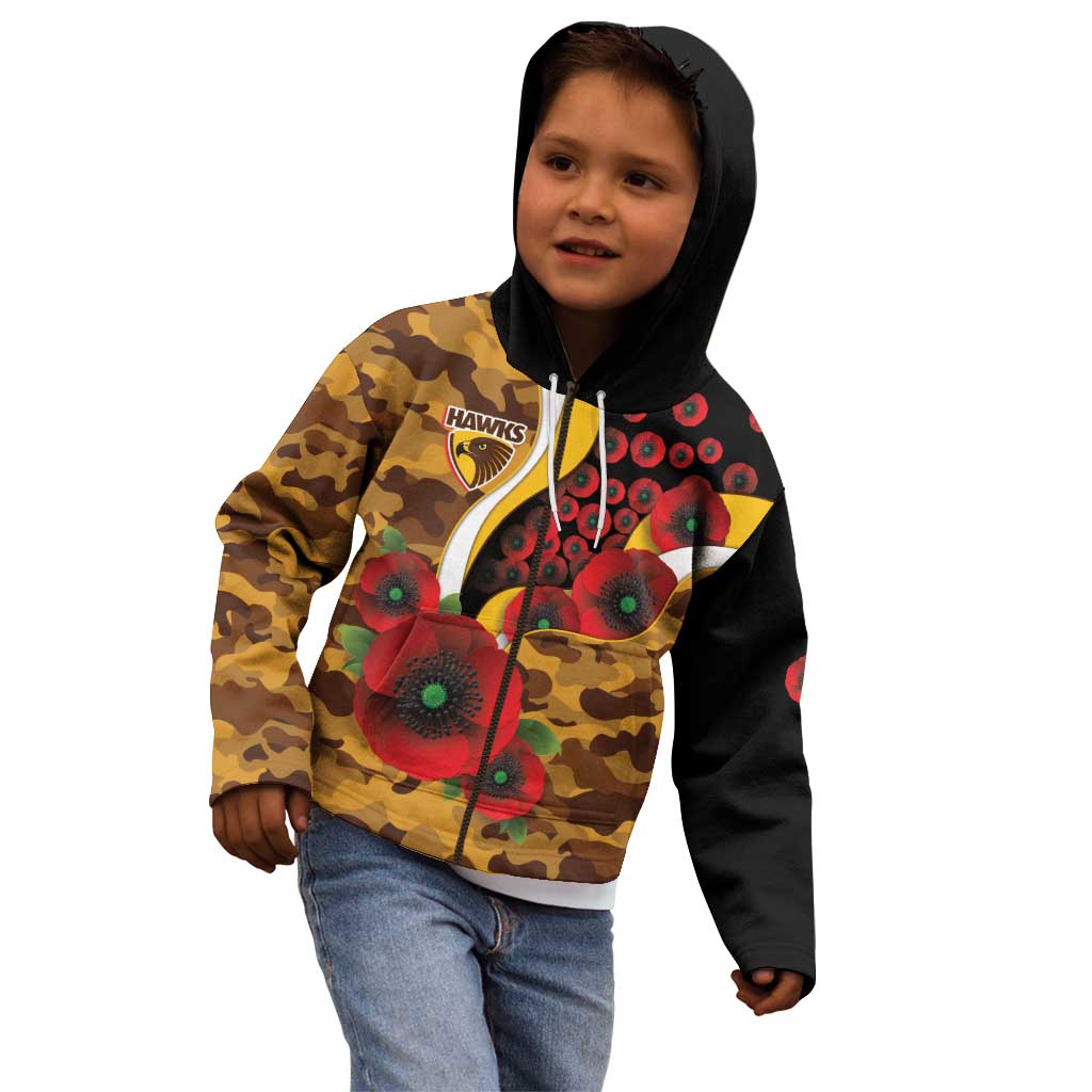 Hawthorn Hawks ANZAC Personalised Kid Hoodie Lest We Forget Poppy Camo