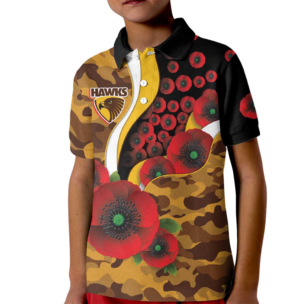 Hawthorn Hawks ANZAC Personalised Kid Polo Shirt Lest We Forget Poppy Camo