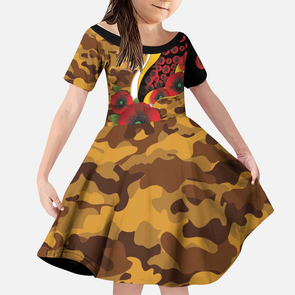 Hawthorn Hawks ANZAC Personalised Kid Short Sleeve Dress Lest We Forget Poppy Camo