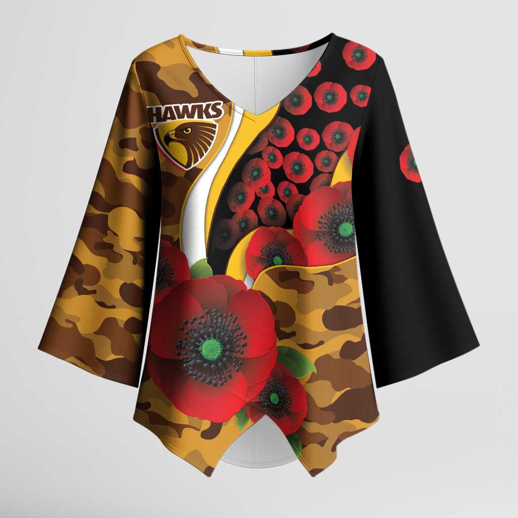 Hawthorn Hawks ANZAC Personalised Kimono Sleeve Blouse Lest We Forget Poppy Camo