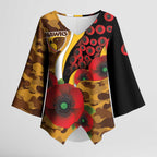 Hawthorn Hawks ANZAC Personalised Kimono Sleeve Blouse Lest We Forget Poppy Camo