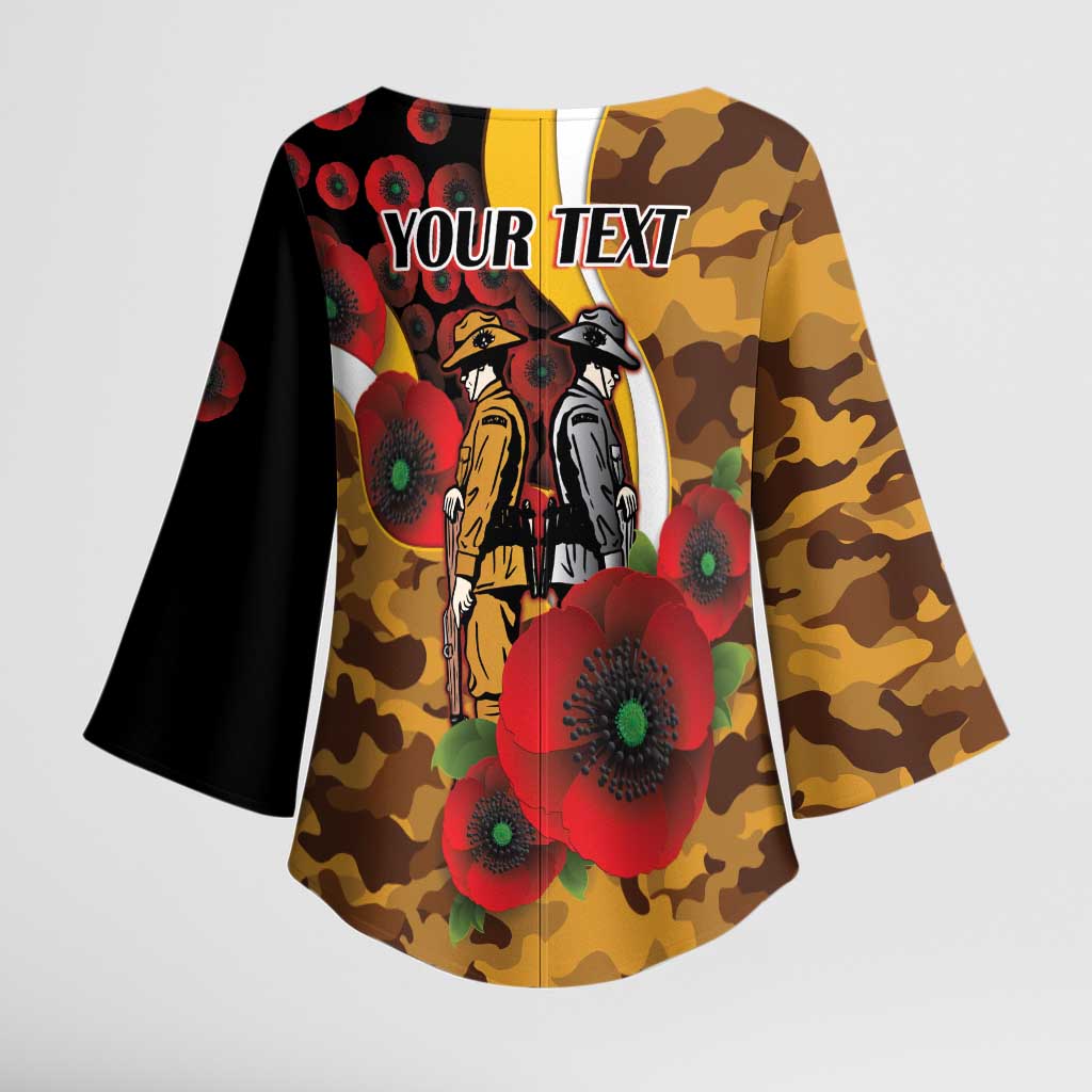 Hawthorn Hawks ANZAC Personalised Kimono Sleeve Blouse Lest We Forget Poppy Camo