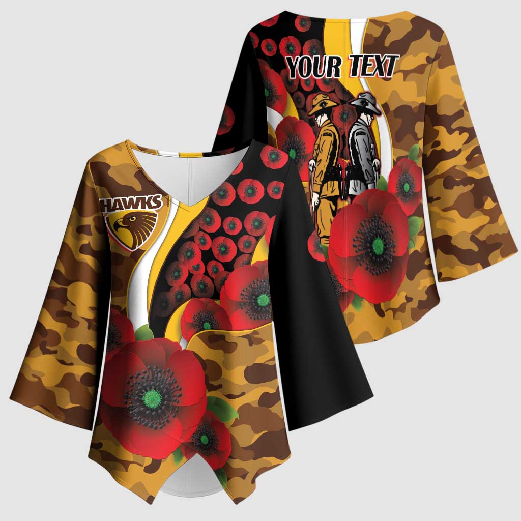 Hawthorn Hawks ANZAC Personalised Kimono Sleeve Blouse Lest We Forget Poppy Camo