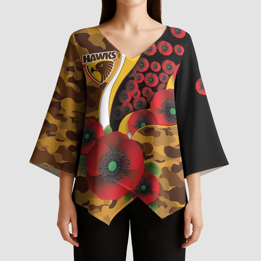 Hawthorn Hawks ANZAC Personalised Kimono Sleeve Blouse Lest We Forget Poppy Camo