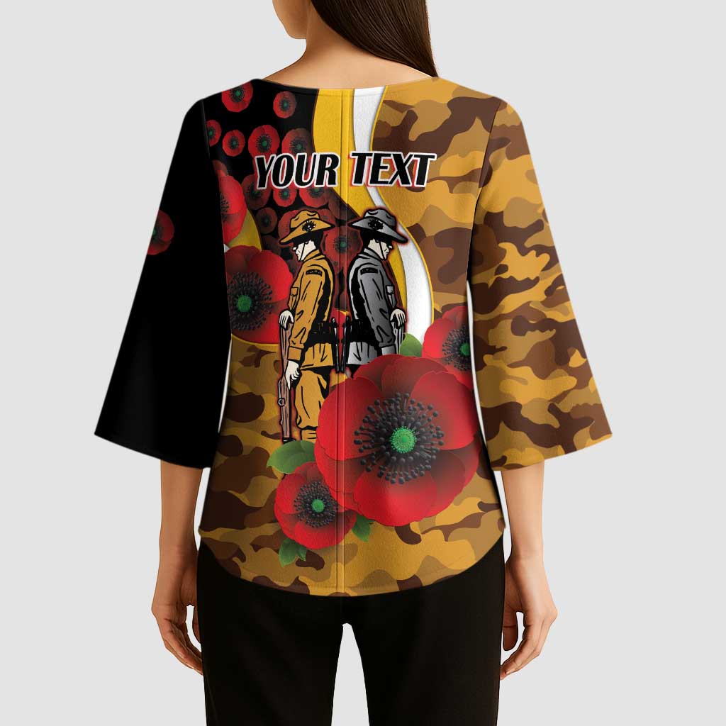 Hawthorn Hawks ANZAC Personalised Kimono Sleeve Blouse Lest We Forget Poppy Camo