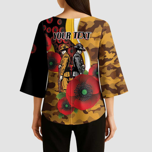 Hawthorn Hawks ANZAC Personalised Kimono Sleeve Blouse Lest We Forget Poppy Camo