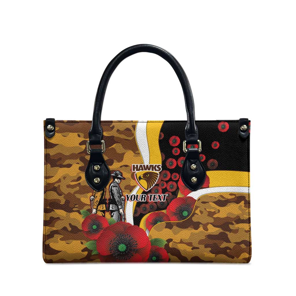 Hawthorn Hawks ANZAC Personalised Leather Bag Lest We Forget Poppy Camo